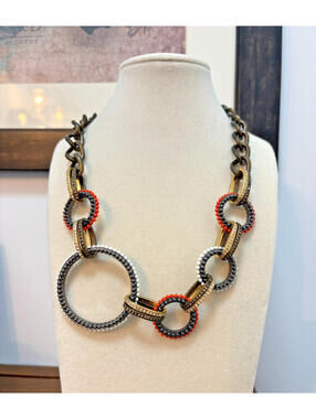 Vintage Doncaster Chunky Metal Statement Necklace 20” Mixed Metals Links
